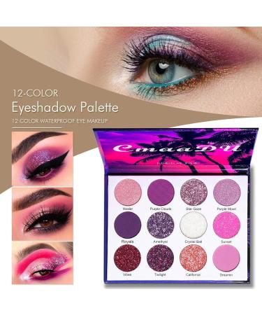 12 Colors Glitter Eyeshadow Palette for Women Purple-tone Waterproof Long-lasting Eyeshadow Glitters Highly Pigmented Matte Eye Shadow Powder Sparkling Eye Makeup for Women and Girls - Buy Online on GoSupps.com