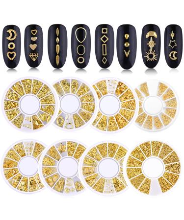 8 Boxes 3D Nail Art Studs Nail Jewelry Mixed Nail Art Beads Nail Art Rhinestones Metal Gold Star Moon Sun Heart Accessories for DIY Nail Deco for Women Girl - DIY Nail Design Craft Decoration