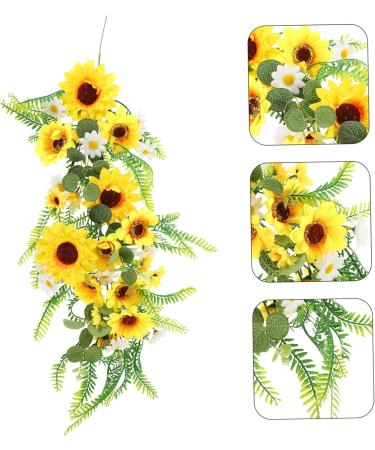 Zerodeko Sunflower Wall Hanging Artificial Plant Home Sunflower Decoration Hanging Garland with Green Leaves Green Artificial Leaves Outdoor Decorations Pendant Silk Cloth Indoor Yellow 55x22cm - Buy Online on GoSupps.com