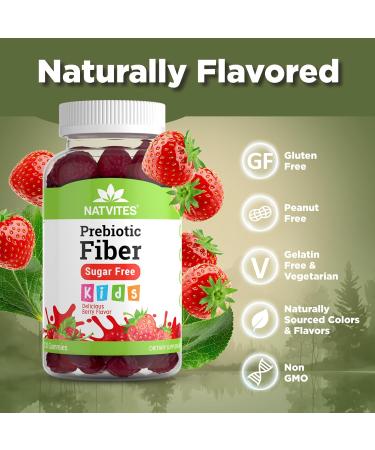 Natvites Prebiotic Kids Fiber Gummies for Children Ages 2 & Up - Sugar Free Vegetarian Gelatin Free Non-GMO Kids Fiber Supplements for Digestive Health (120 Count) - Buy Online on GoSupps.com