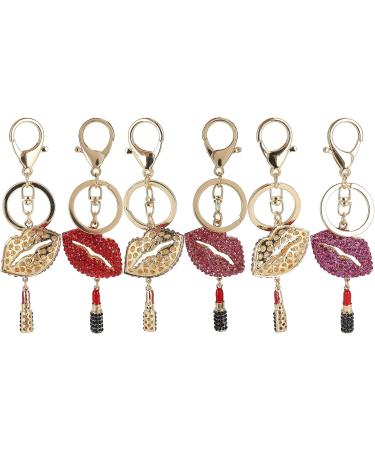2Pcs Sparkling Lips & Lipstick Keychain Set - Red Bling Charm for Keys, Purse, Bags - Buy Online on GoSupps.com