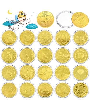 Liupmeg tooth fairy coin 20 pieces of tooth fairy Goldtaler with different patterns tooth fairy coins gold coins children tooth fairy gift for 20 vacation teeth lost tooth gifts souvenir for girls boy