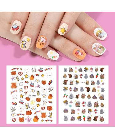 TOMICCA Cute Animals Nail Stickers for Kids - 12 Sheets 3D Self-Adhesive Nail Art Decoration Set for Girls - Buy Online on GoSupps.com