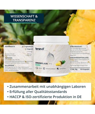 Bromelain High Dose Capsules | 600mg Pineapple Enzymes | 3 000 FIP | Optimal for Athletes | 120 pcs | Brandl  - Buy Online on GoSupps.com