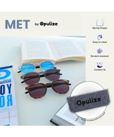Buy OPULIZE Met Large Comfortable Reading Glasses | Clear Black Arms & Blue Mirrored Lens | UV400 Sun Readers for Men & Women +3.00 Diopters - Buy Online on GoSupps.com