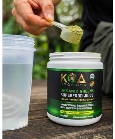 KOA Organics Greens Superfood Juice Powder - USDA Organic Super Greens Powder with with Spirulina Chlorella Matcha Wheat Grass Digestive Enzymes & Probiotics - Lemon Flavor -30 ServQ - Buy Online on GoSupps.com