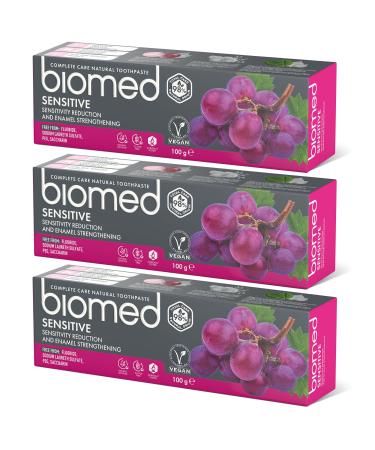Biomed - Sensitive toothpaste 3 x 100 g strengthens the enamel and reduces sensitivity soothes the gums and protects against caries free of fluoride SLS PEG saccharin mild mint 100 g (3 Pack)
