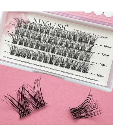 Clear Band Lashes Clusters Ninglash R2 C Curl DIY Eyelash Extension  56 Pcs Individual Lashes Extensions  Soft Natural Lightweight 10/12/14/16mm Mix Resuale Eyelash Cluster Lashes for Home use   Clear|C Curl|R2