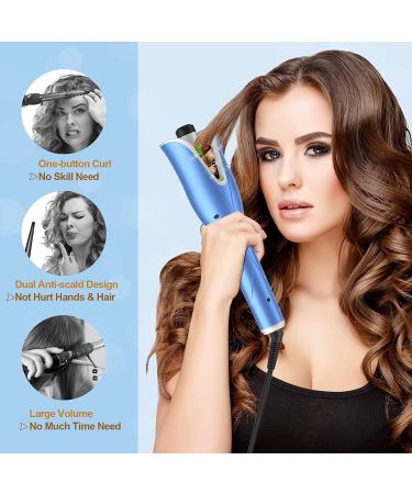 Automatic Curling Iron Auto Hair Curler Wand with Large Rotating Barrel & 4 Temps & 3 Timers Large Display Curling Iron with Dual Voltage Auto Shut-Off Fast Heating for Hair Styling Blue - Buy Online on GoSupps.com