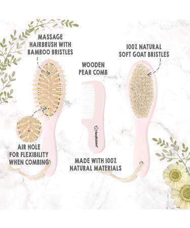 Baby Hair Brush - Natural Wooden Cradle Cap Brush with Soft Goat Bristle - Baby Brush Set for Newborns - Toddler Comb - Blush Oval - Buy Online on GoSupps.com