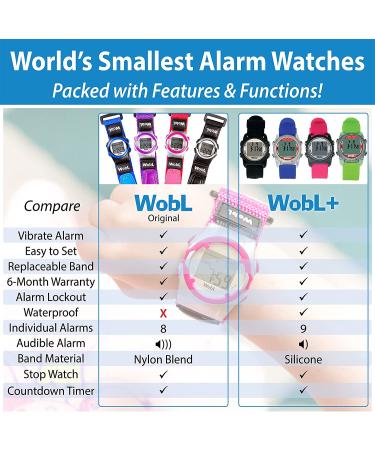 WobL Vibrating 8-Alarm Countdown Timer Watch - Pink | Medication Sports Meetings Potty Reminders - Buy Online on GoSupps.com