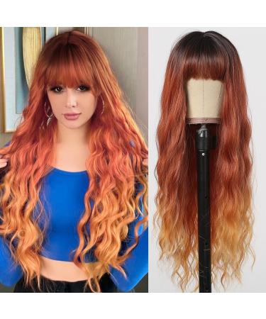 Testar ombre red ginger wig with pony Long wavy wigs for women synthetic curly wavy red wig for girls daily party cosplay use 30 inches - Buy Online on GoSupps.com