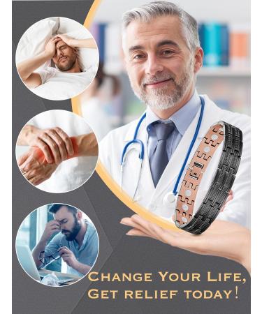 Jeracol Copper Magnetic Bracelet for Men with Ultra Strength Magnets - Adjustable Size in Gift Box - C-Black - Buy Online on GoSupps.com