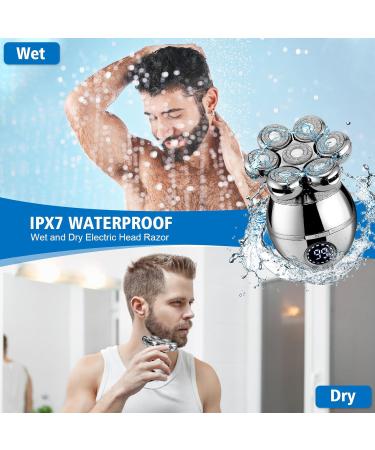Bald Men's 7D Head Shaver - IPX7 Waterproof Electric Razor | 6-in-1 Beard Grooming Kit with LED Display | Wireless Charging & Wet/Dry Rotary Shaver - Buy Online on GoSupps.com