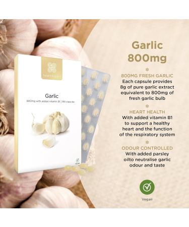 Healthspan Garlic 800mg (3 Months' Supply) with Vitamin B1 | Supports Heart & Respiratory Health | Maintains Cholesterol Levels | Odour Controlled Vegan Capsules | 180 Count - Buy Online on GoSupps.com