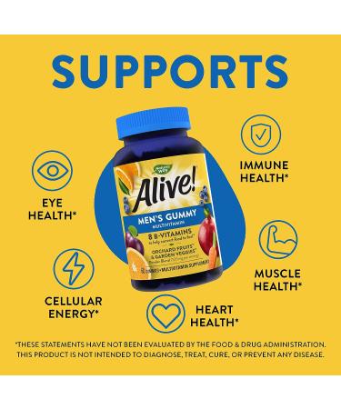 Alive! Men's Gummy Multi-Vitamin Supplement - 60 Gummies with Orchard Fruits/Garden Veggies Blend - Buy Online on GoSupps.com