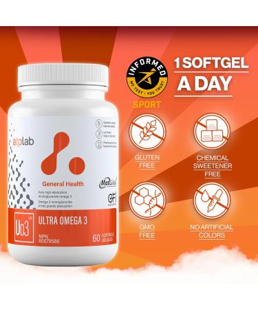 ATP LAB - Ultra Omega 3 60 Softgels - Very High Absorption Monoglyceride Omega-3 Fatty Acid Supplements - MaxSimil Fish Oil Omega 3 Supplements to Lower Cholesterol - Cardiovascular Health - Buy Online on GoSupps.com