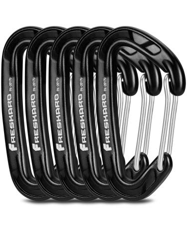 FresKaro 5pcs Nano Carabiner Clips, 8kN 1798lbs, Small Sturdy, Reliable Time-Tested Strong Spring Wiregate, Choice of 5colors Black-5pcs