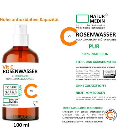 Vitamin C Rose Water 100ml - 100% Natural Pink Damascena Blossom Water Spray | Edible & Additive-Free | Natural Medin  - Buy Online on GoSupps.com