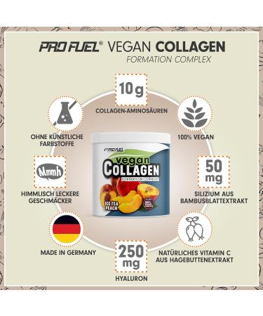 Vegan Collagen Powder with Hyaluronic Acid & Natural Vitamin C - 10g Amino Acids - Ice Tea Peach Flavor - 320g - Buy Online on GoSupps.com