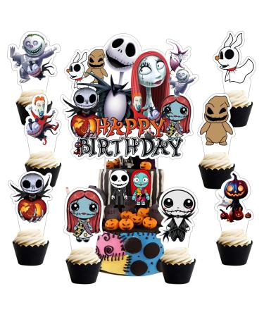 25pcs Nightmare Cake Decorations with 1pcs Cake Topper 24pcs Cupcake Toppers for Nightmare Birthday Party Supplies