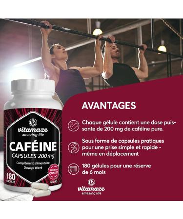 Caffeine Capsules 200mg of High Dosed Pure Caffeine Powder 180 Capsules for 6 Months of Pure Caffeine Powder Vegetable Dietary Supplement Without Unnecessary Additives Made in Germany - Buy Online on GoSupps.com