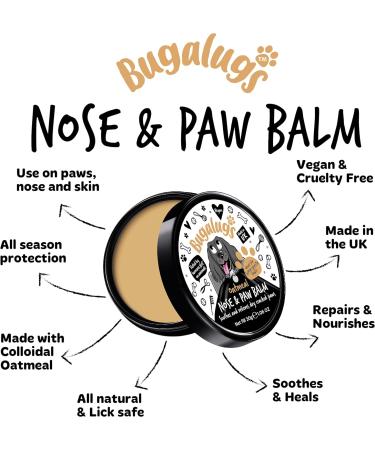 BUGALUGS Dog nose balm 30g Natural lick safe Paw balm for dogs contains Colloidal Oatmeal Dog paw cream Vegan formula nose balm for dogs reduces skin irritation and redness. - Buy Online on GoSupps.com