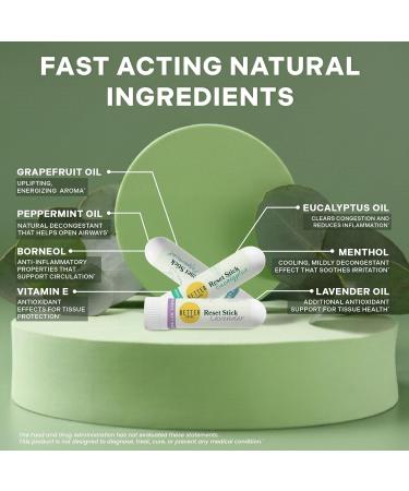 Betterbrand Reset Stick Trio Natural Nasal Inhaler for Congestion Relief, Peppermint, Eucalyptus & Lavender Aromatherapy, Non-Medicated, Travel-Friendly Sinus Support - Pack of 3 - Buy Online on GoSupps.com