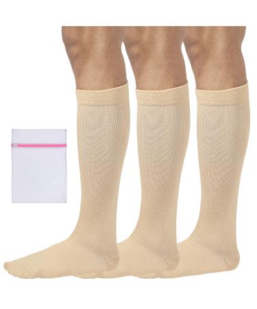 360 RELIEF - Flight Compression Socks Supports | Blood Circulation Travel Work L-XL 3Pairs-Beige