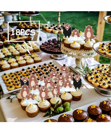 Brown Glitter Animal Groundhog Dessert Cupcake Topper Happy Groundhog Day Theme Decorations Baby Shower Boys Girls Happy Birthday Party Decor Supplies set 18pcs - Buy Online on GoSupps.com