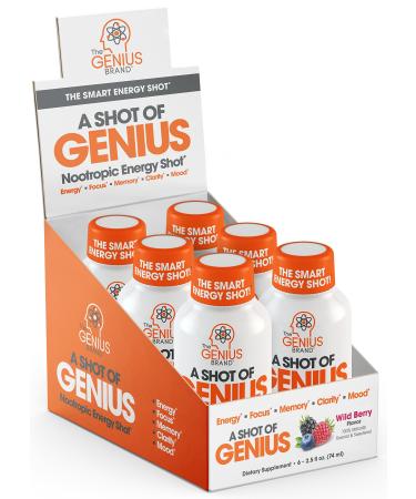 Shot of Genius  Nootropic Energy Shots Support Mood - Berry -Pack of 6