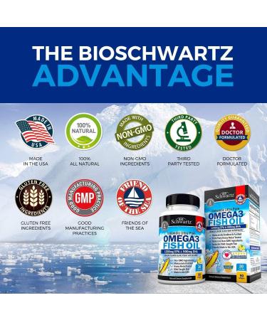 Bio Schwartz Omega 3 Fish Oil 1200mg EPA & 900mg DHA | 90 Softgels - Premium Heart & Brain Support - Buy Online on GoSupps.com