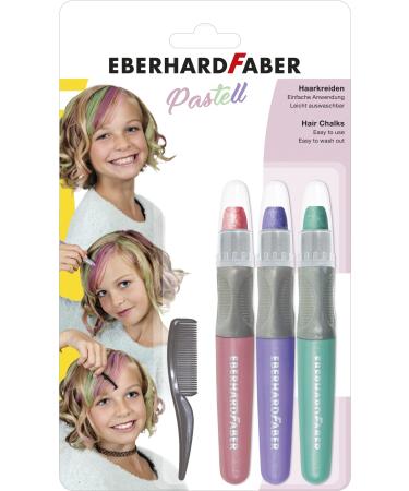 Eberhard Faber 579202 - Haircover pastel set with 3 colors and hair comb easy application easy to wash for trendy hairstyles and new hair colors 1 piece (3 pack)