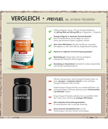 Omega-3 Vegan Forte 2000mg Algae Oil Capsules - 60 High Dose Capsules with 630mg DHA & 420mg EPA - Lab Tested - Vegan Omega-3 Supplement - Buy Online on GoSupps.com
