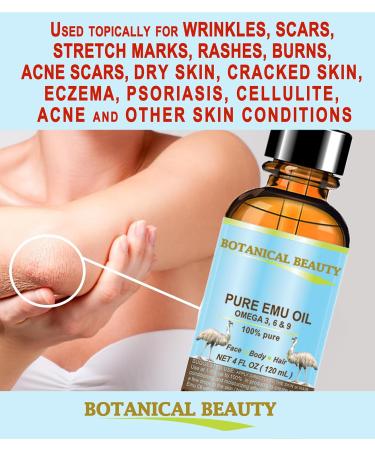 Botanical Beauty PURE EMU OIL 100% Natural Unrefined for Face Skin Body Hands Feet Nails Hair Lip Care 4 Fl Oz - 120 ml - Buy Online on GoSupps.com