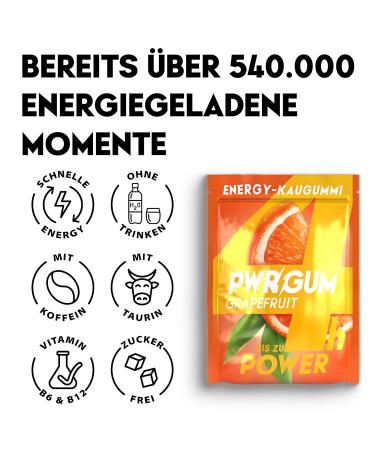 Pwrgrum Energy Chewing Gum - Grapefruit 4-Pack | Sugar-Free Boost for 4 Hours | Natural Energy Alternative to Drinks | Dental Care and Treat Yourself! - Buy Online on GoSupps.com