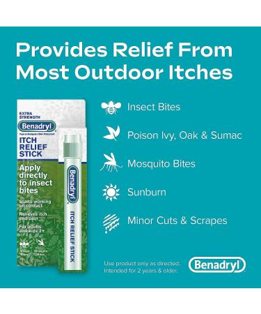 Benadryl Extra Strength Itch Relief Stick 0.47 fl. oz - Fast Relief for Outdoor Itches & Pain with Diphenhydramine & Zinc Acetate - Buy Online on GoSupps.com