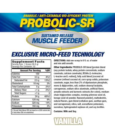 MHP Probolic-SR Sustained Release Protein Powder 24g Protein BCAAs Glutamine Arginine | Pre, Post, Nighttime Workout | 4lbs Vanilla 52 Servings - Buy Online on GoSupps.com