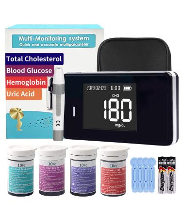 Accu-Answer 4 in 1 Hemoglobin Test Meter Kit Hemoglobin Tester Cholesterol Test Kit Uric Acid Test Kit 40 Test Strips Total Included. No Code Need Accurate and Fast