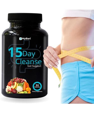 MyBari 15 Day Cleanse - Gut and Colon Support - Advanced Gut Cleanse Detox for Women & Men with Senna Cascara Sagrada & Psyllium Husk - Non-GMO - Made in USA - 30 Capsules - Buy Online on GoSupps.com