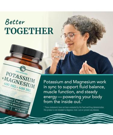 Potassium Magnesium Supplement | High Strength Electrolyte Balance for Heart Health & Muscle Support | 400 MG Potassium + 400 MG Magnesium | Energy Bone Health Sleep & Mood Support | 90 Ct. Potassium 90ct. - Buy Online on GoSupps.com