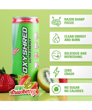 EHP Labs OxyShred Healthy Energy Drink - Zero Sugar Zero Carbs Kiwi Strawberry 12-Pack with Amino Acids & Green Tea Extract - Buy Online on GoSupps.com