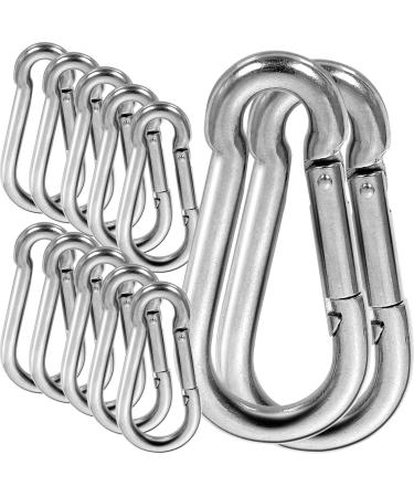 LANIAKEA 12Pcs 4inch Spring Snap Hook, M10 Stainless Steel Quick Links, 3/8 inch Large Carabiner Clips Heavy Duty for Camping, Swing, Hammock, Hiking, Fishing, Gym, 770LBS