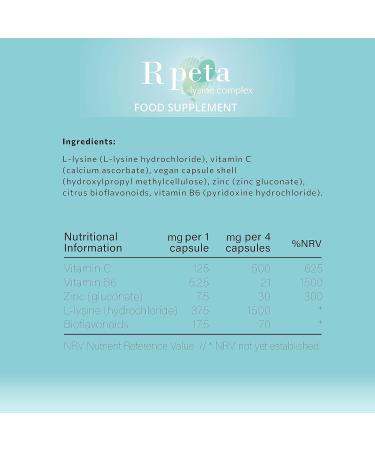 R-Peta L-Lysine Complex with Vitamin B6, C, Zinc - 60 Capsules Immune Support Supplement (Vegan) - Buy Online on GoSupps.com