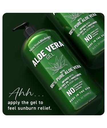 New York Biology Aloe Vera Gel with Tea Tree Oil - Moisturizing for Face, Skin, and Hair - Sunburn Relief - 16.9 Fl Oz - Buy Online on GoSupps.com