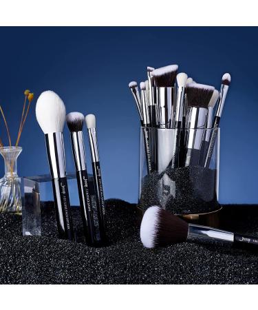 Jessup 25pcs Professional Makeup Brush Set - Beauty Cosmetic Brushes for Foundation, Powder, Blush, Eyeshadow, and Concealer - Natural-Synthetic Hair - Black/Silver - Buy Online on GoSupps.com