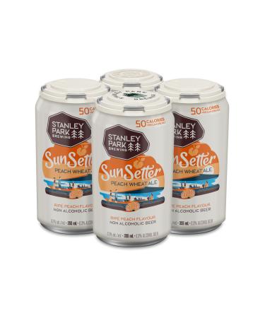 Stanley Park Non-Alcoholic Sun Setter Peach Wheat Ale 355 mL Cans Pack of 4 Non-Alcoholic Beer