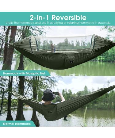 G4Free Large Camping Hammock with Mosquito Net - 2 Person Lightweight Parachute Hammocks for Outdoor Backpacking and Hiking - Army Green - Buy Online on GoSupps.com