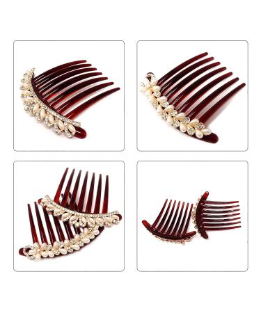 Honbay 2PCS Pearl Crystal Rhinestone Hair Side Combs - Floral Twist Hairpin for Women - Buy Online on GoSupps.com