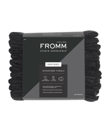 Fromm Softees Microfiber Salon Hair Towels - Fast Drying Towel for Hair  Hands  Face   Use at Home  Salon  Spa  Barber   16 x 29 - Extra Durable and Absorbent - Black  45006  10 Count (Pack of 1) Black - 10 Pack